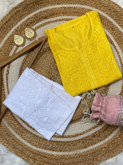 “KASHAN” Chanderi Silk Chikankari Kurta