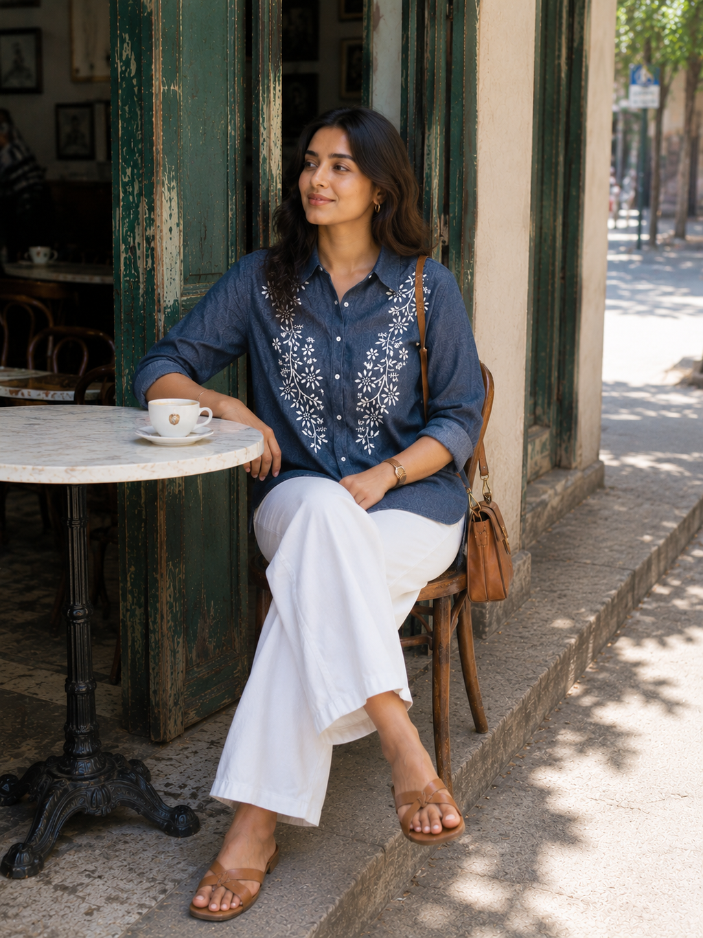 "JAMIA" Demin Cotton Chikankari Shirt