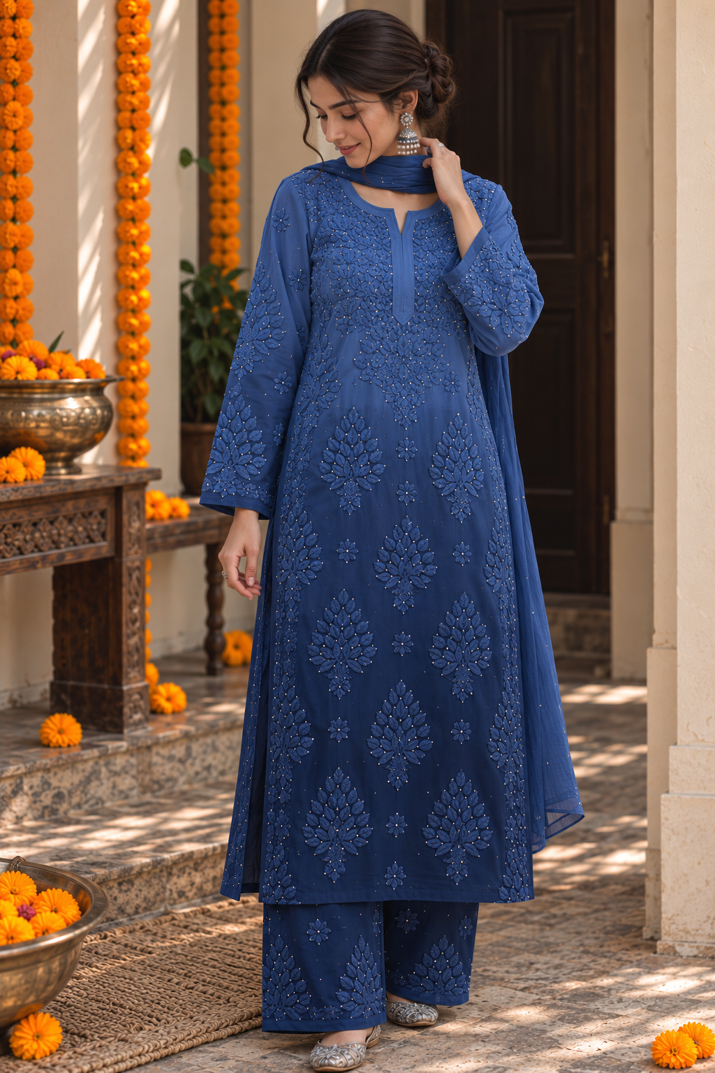 "RUKSAAR" Viscose Georgette Chikankari Suit Set with Mukaish Work
