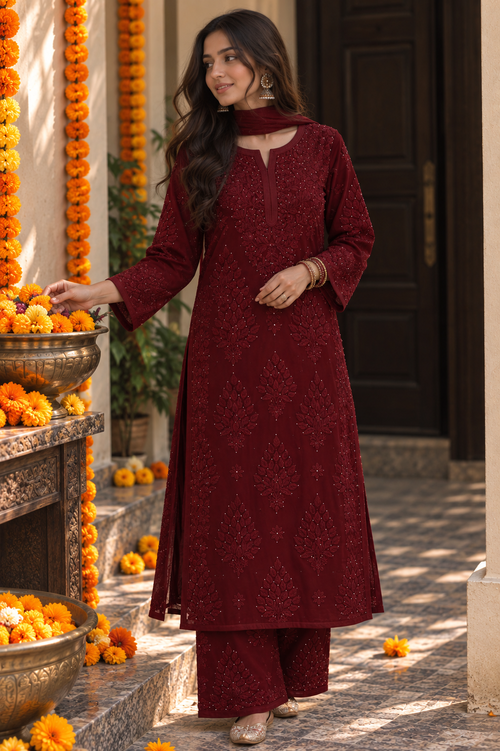 "RUKSAAR" Viscose Georgette Chikankari Suit Set with Mukaish Work