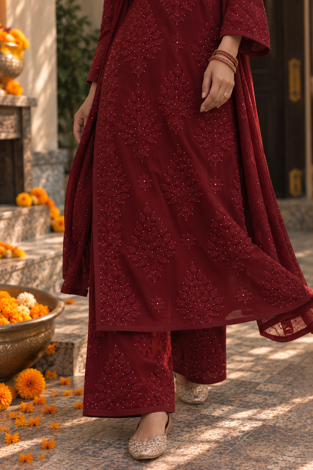 "RUKSAAR" Viscose Georgette Chikankari Suit Set with Mukaish Work