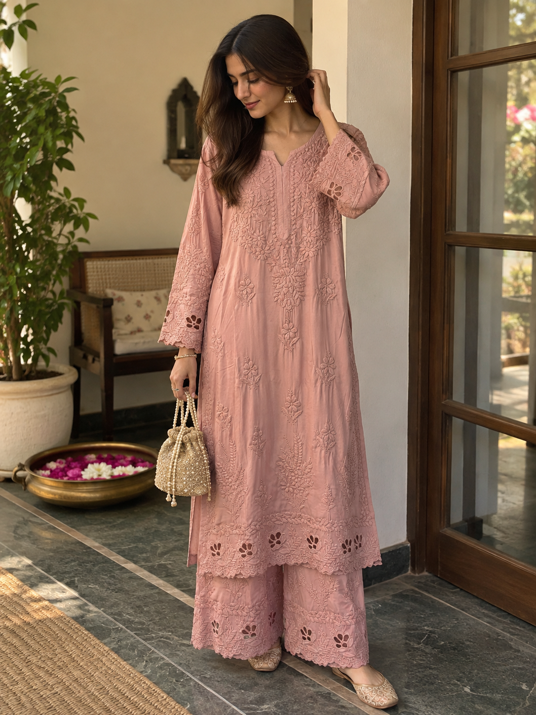 VANZARA Cut-Work Chikankari Co-Ord Set