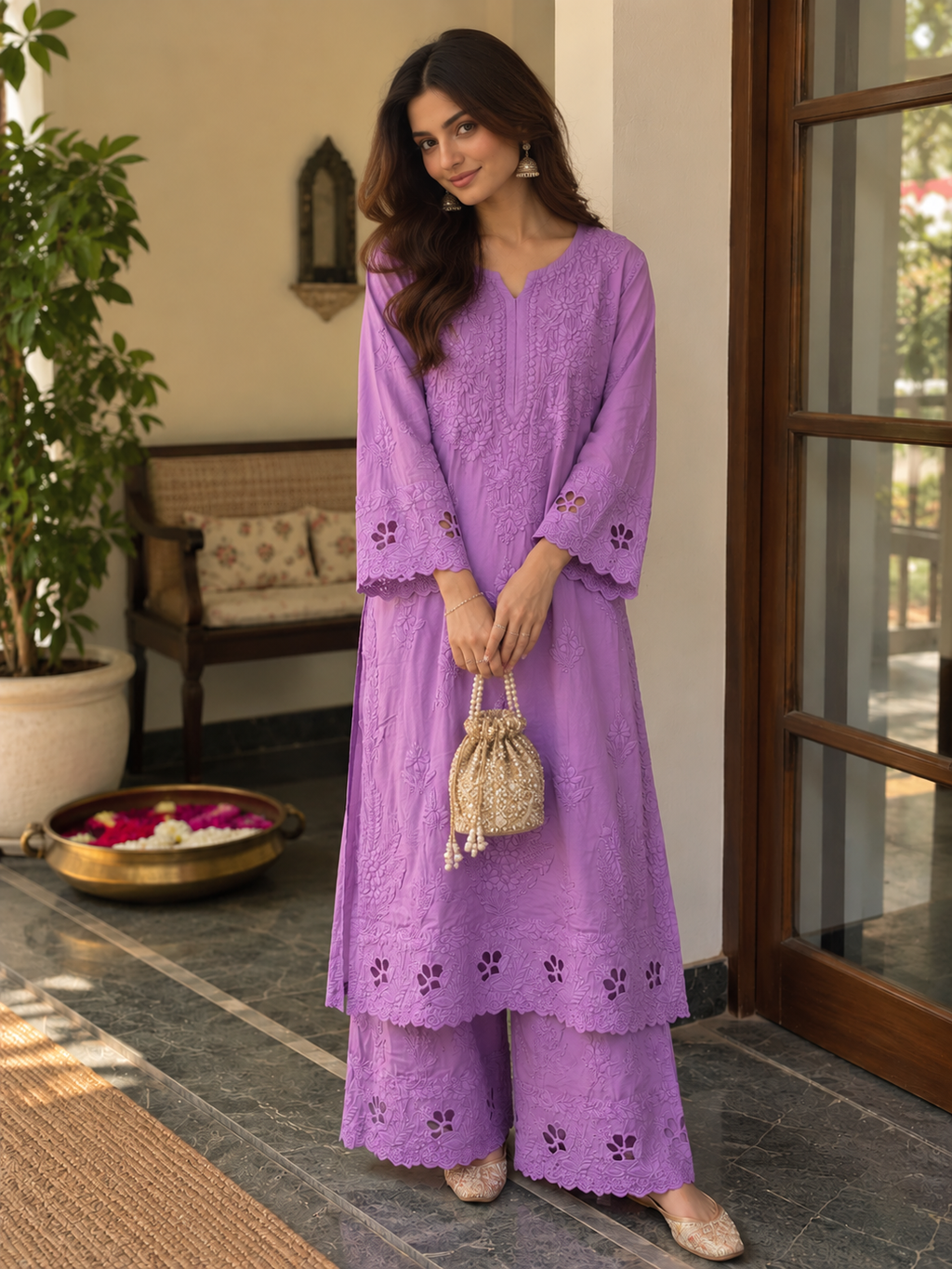 VANZARA Cut-Work Chikankari Co-Ord Set