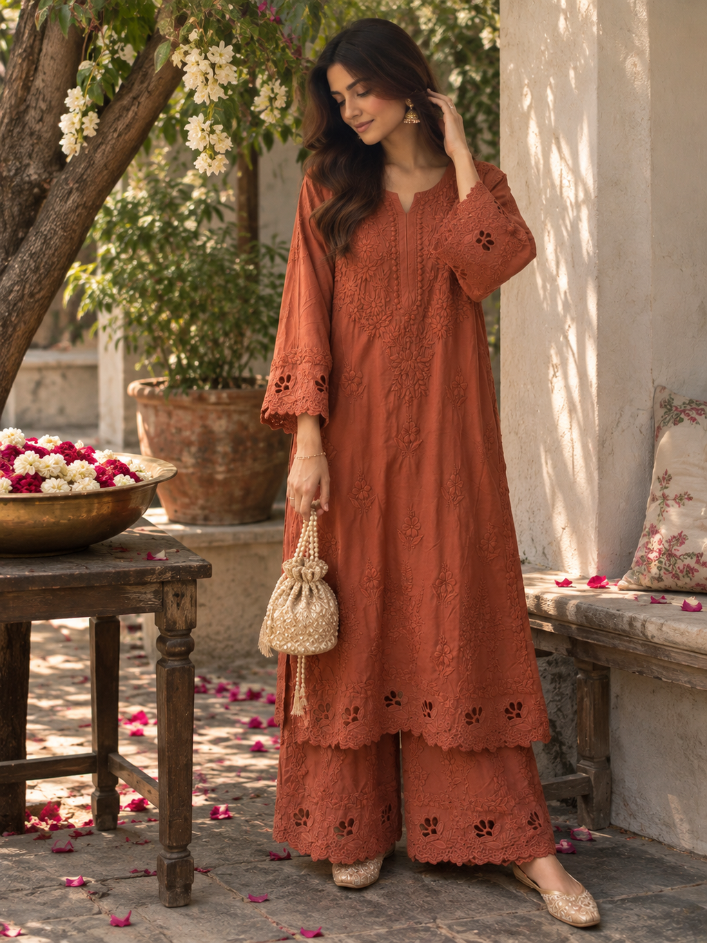 VANZARA Cut-Work Chikankari Co-Ord Set