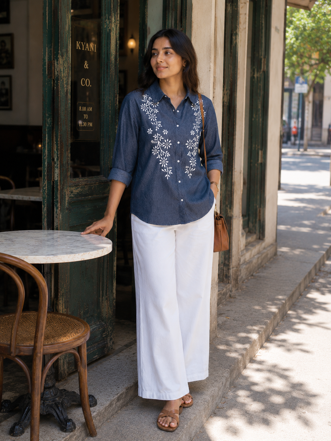 "JAMIA" Demin Cotton Chikankari Shirt
