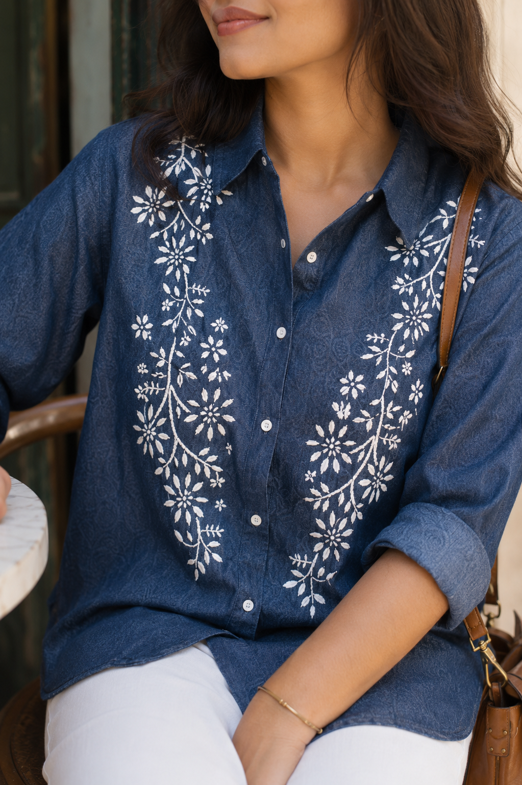 "JAMIA" Demin Cotton Chikankari Shirt
