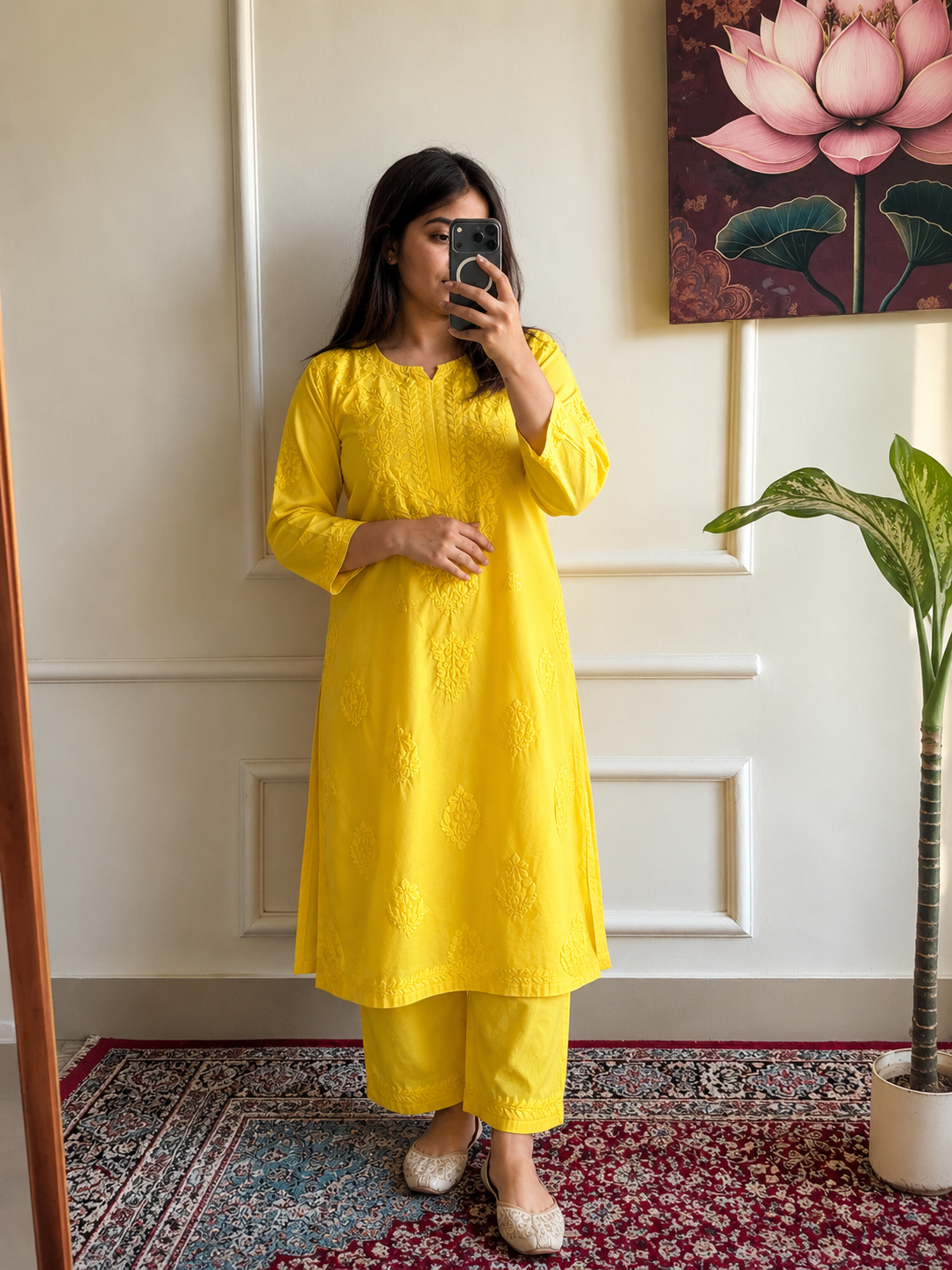 "FARANA" Chanderi Silk Chikankari Kurta Set