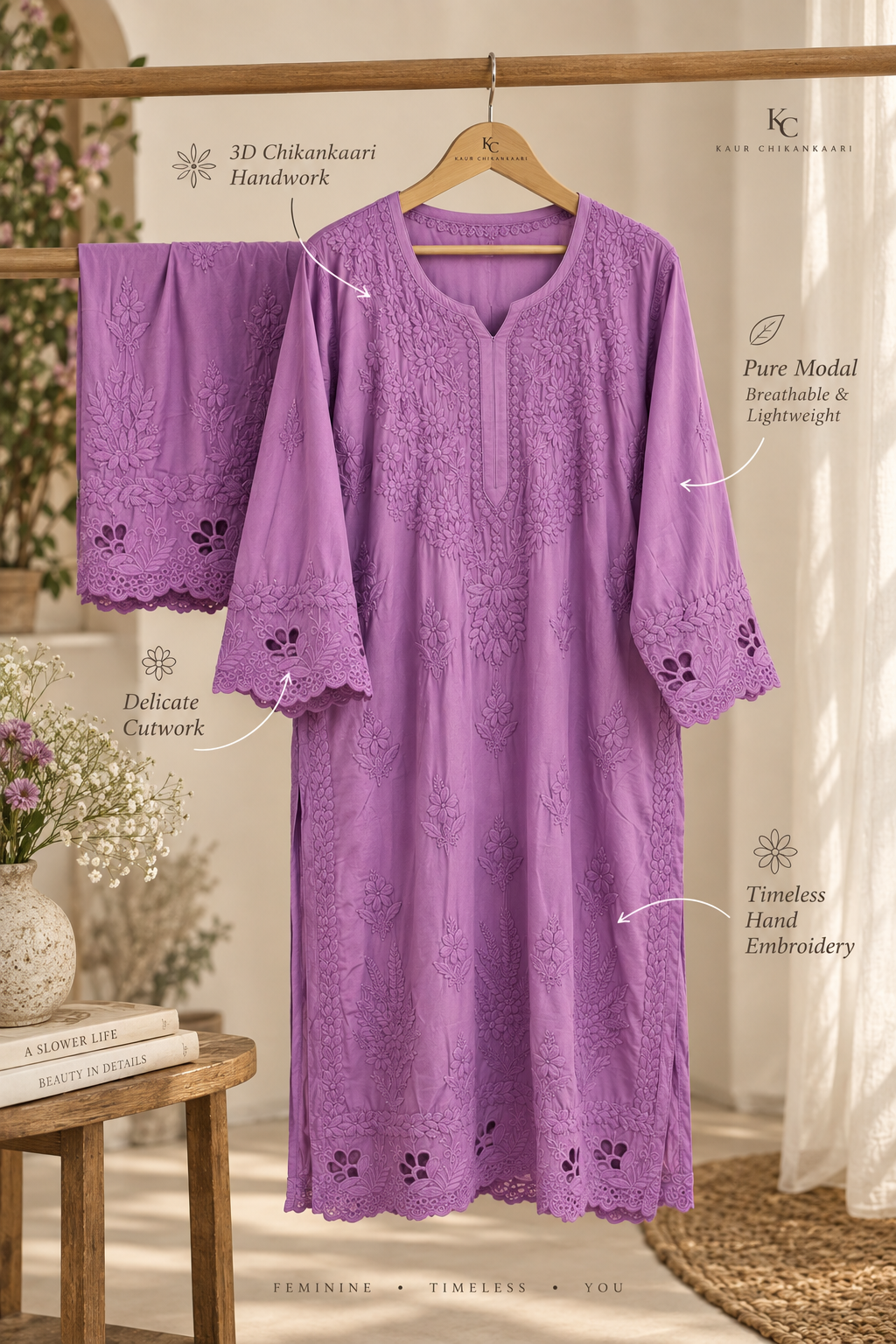 VANZARA Cut-Work Chikankari Co-Ord Set