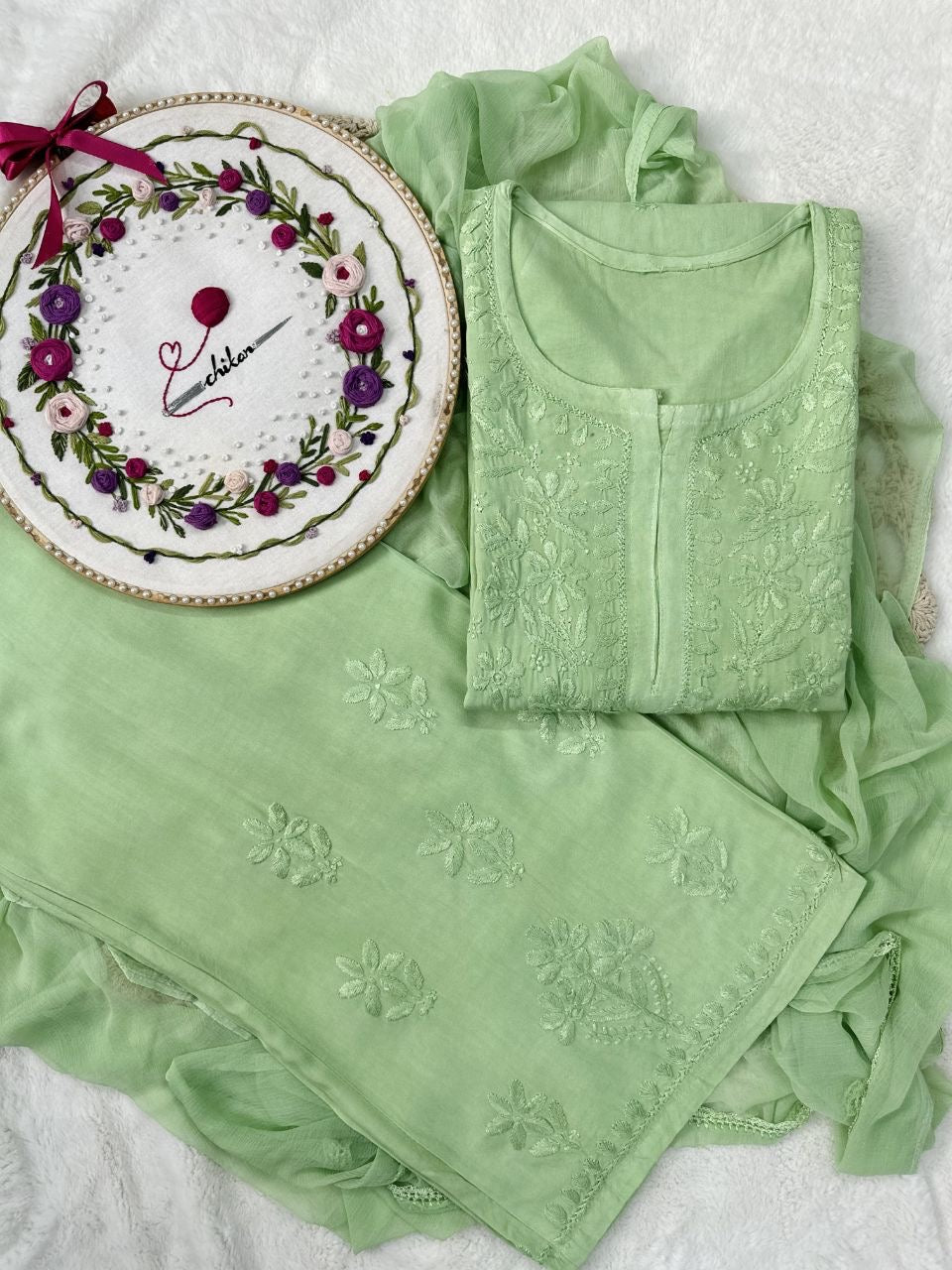 “CHANDNI” Rayon Chikankari Suit Set with Dupatta