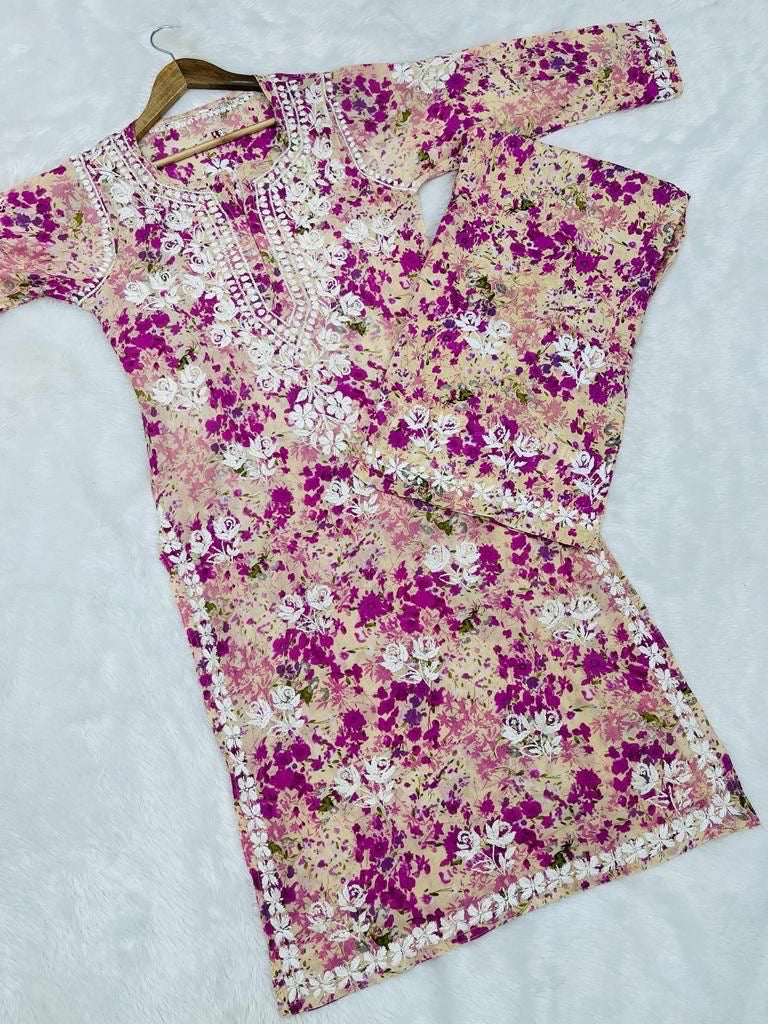 "ROSE" Mul Chikankari Kurta and Plazo