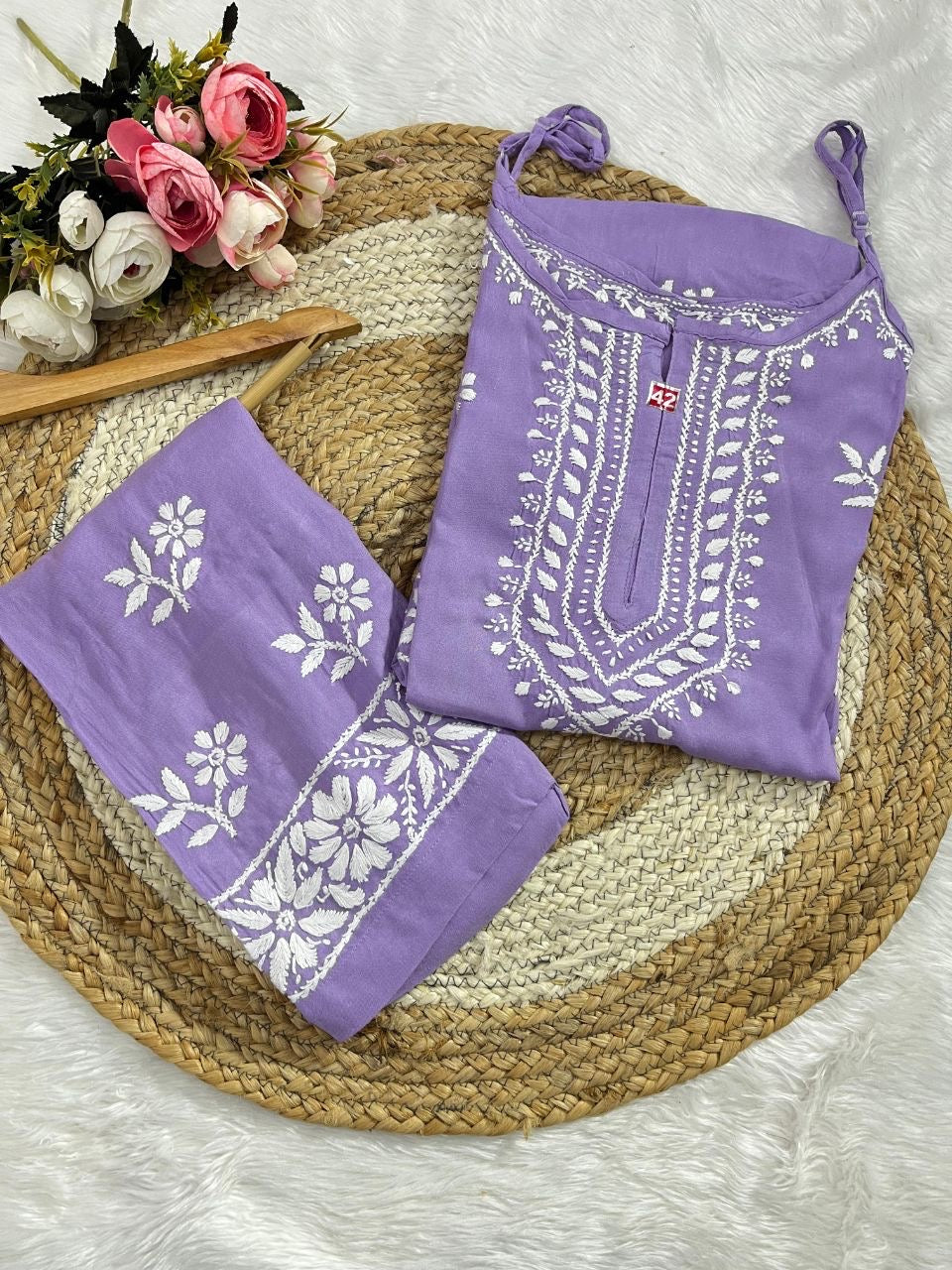 "LEENA" Modal Strap Sleeve Chikankari Set