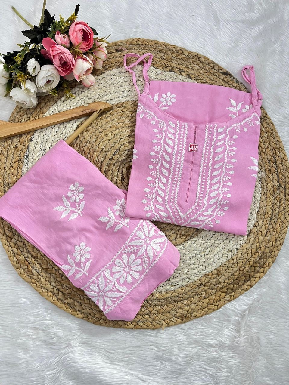 "LEENA" Modal Strap Sleeve Chikankari Set