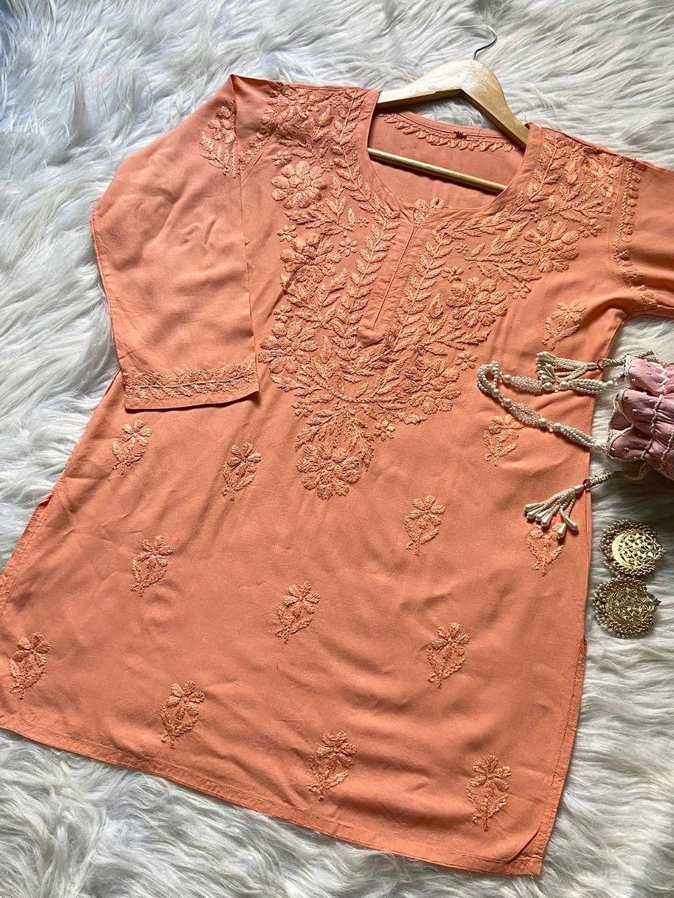 “MONA” Rayon Chikankari Short Kurti