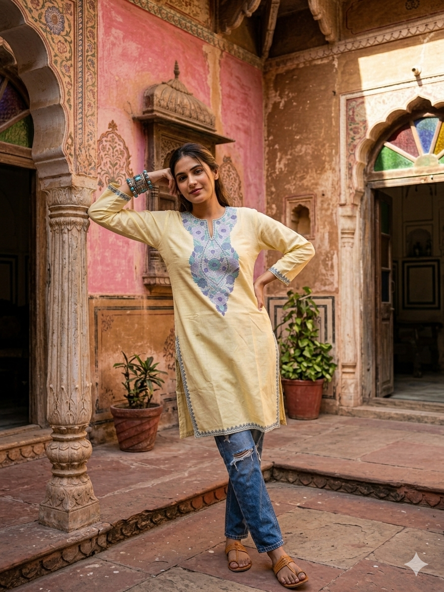 "DALEZ" Cotton Kashmiri Kurta