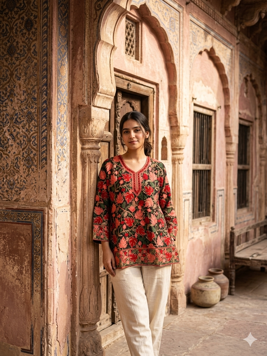 "TAANI" Georgette Kashmiri Short Kurta