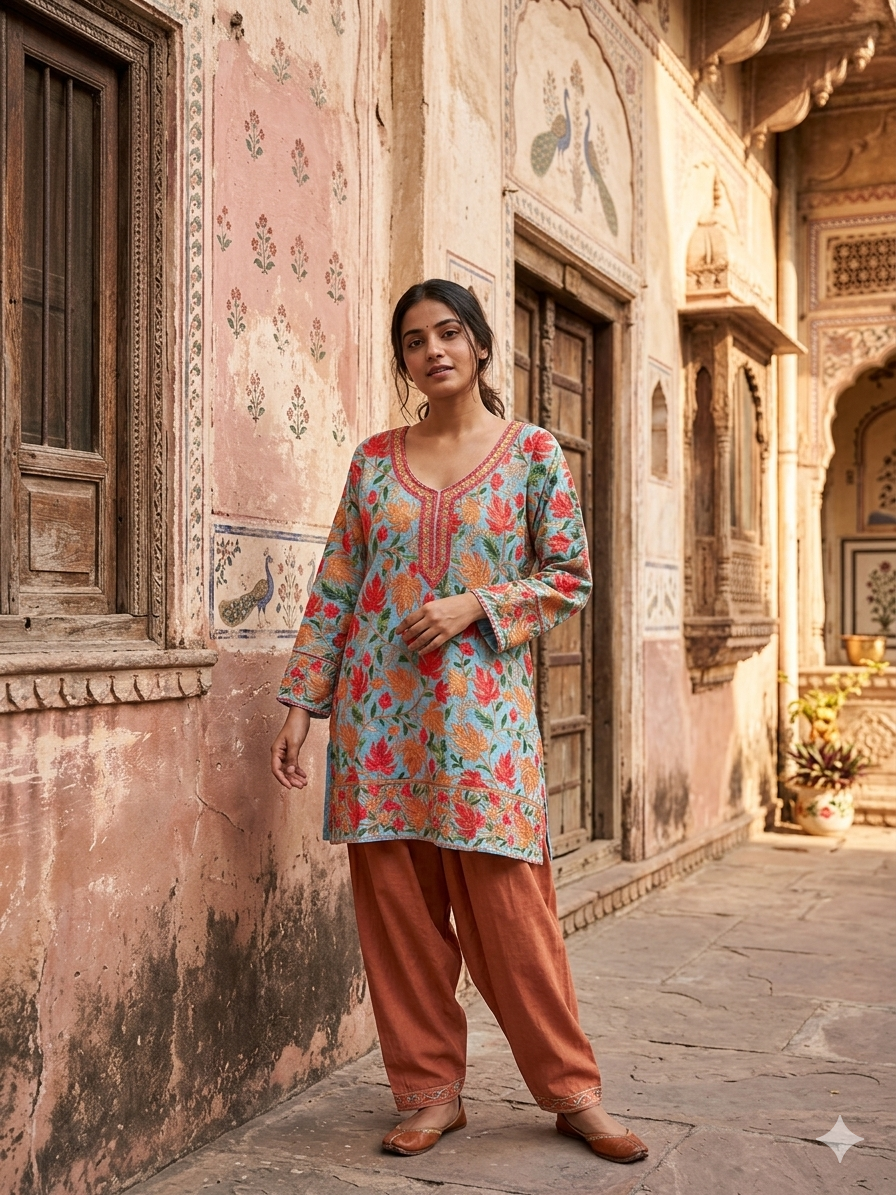 "TAANI" Georgette Kashmiri Short Kurta
