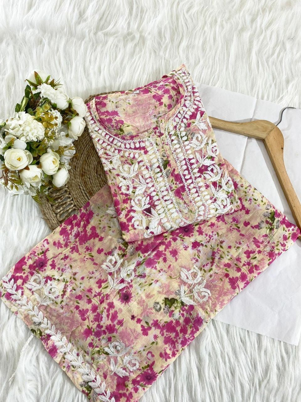 "ROSE" Mul Chikankari Kurta and Plazo