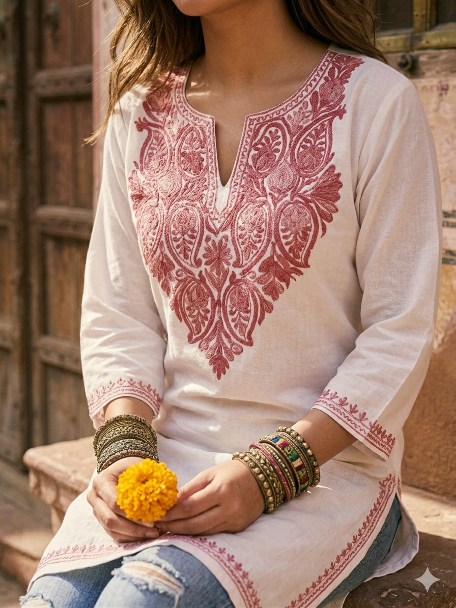 "DALEZ" Cotton Kashmiri Kurta