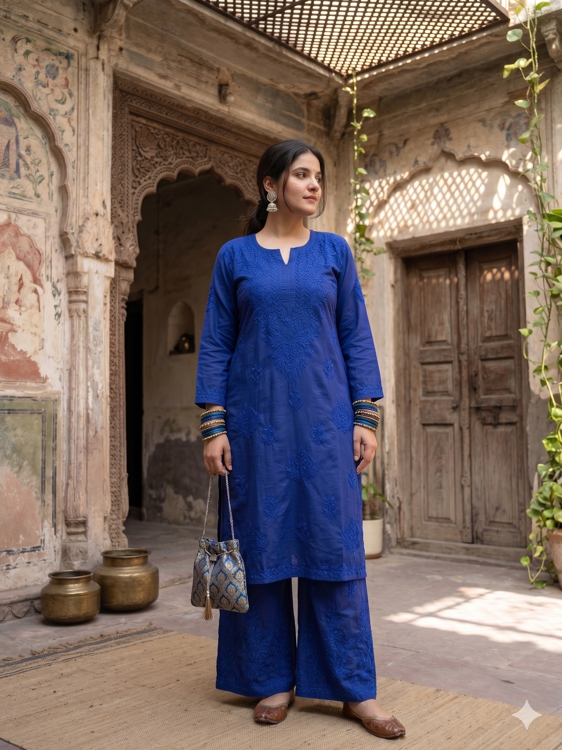 "FARANA" Chanderi Silk Chikankari Kurta Set