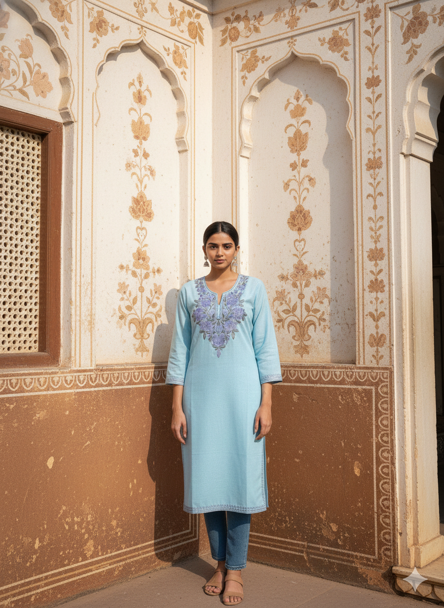 "DALEZ" Cotton Kashmiri Kurta