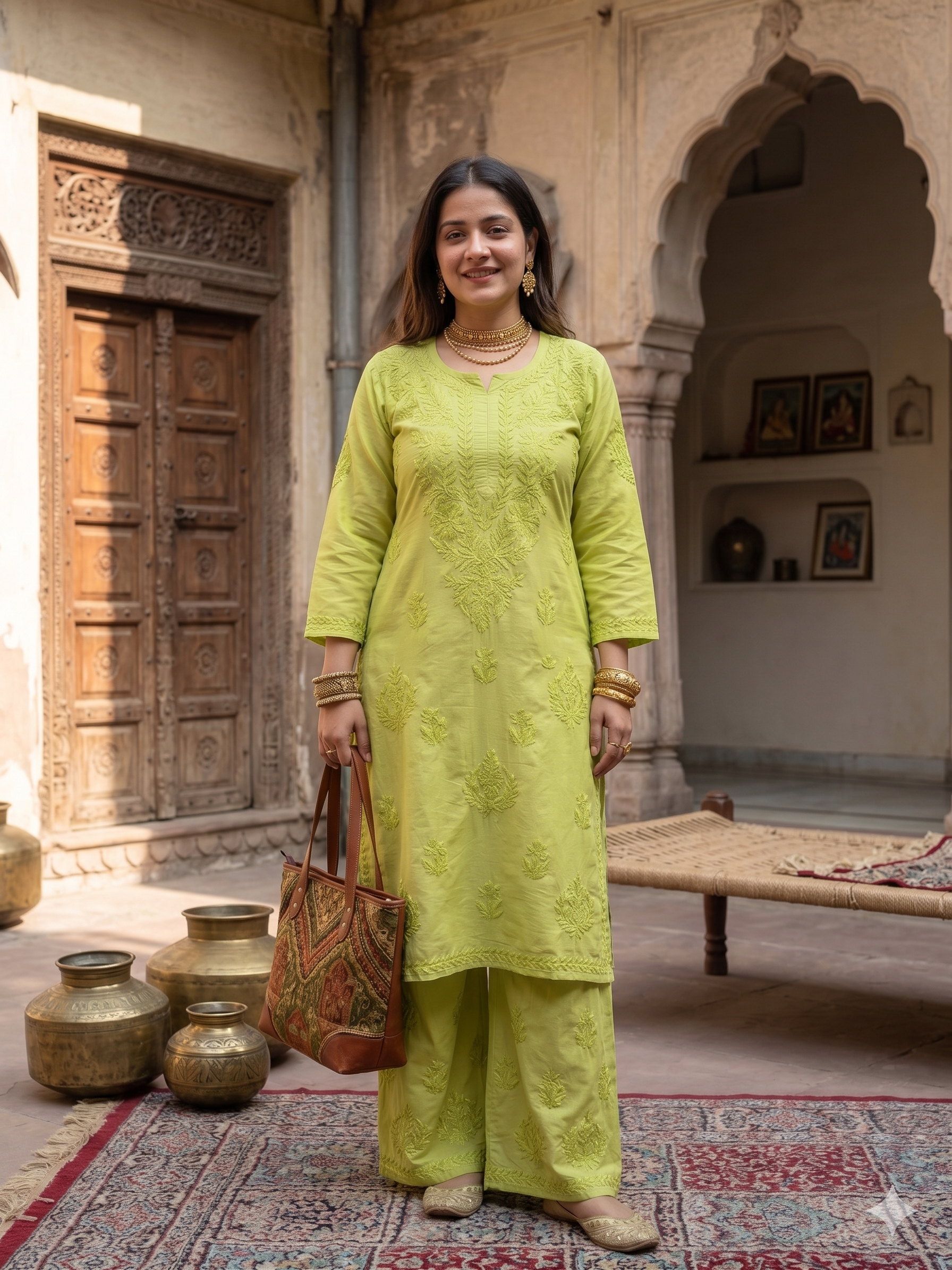 "FARANA" Chanderi Silk Chikankari Kurta Set