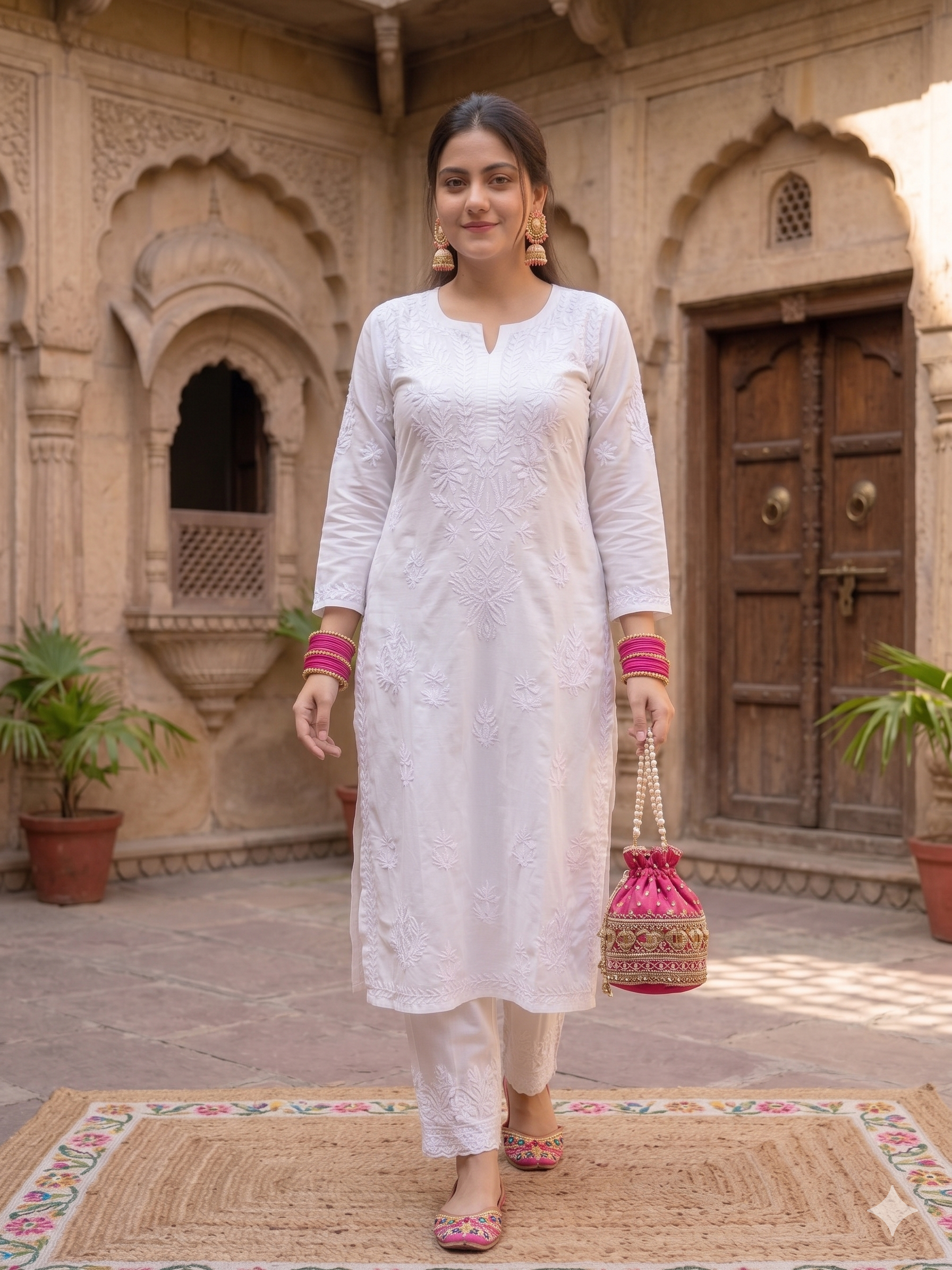 "FARANA" Chanderi Silk Chikankari Kurta Set