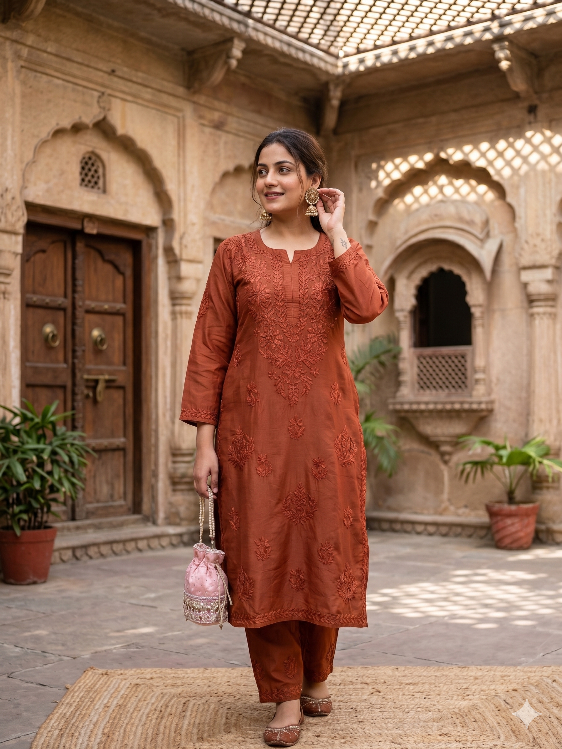 "FARANA" Chanderi Silk Chikankari Kurta Set