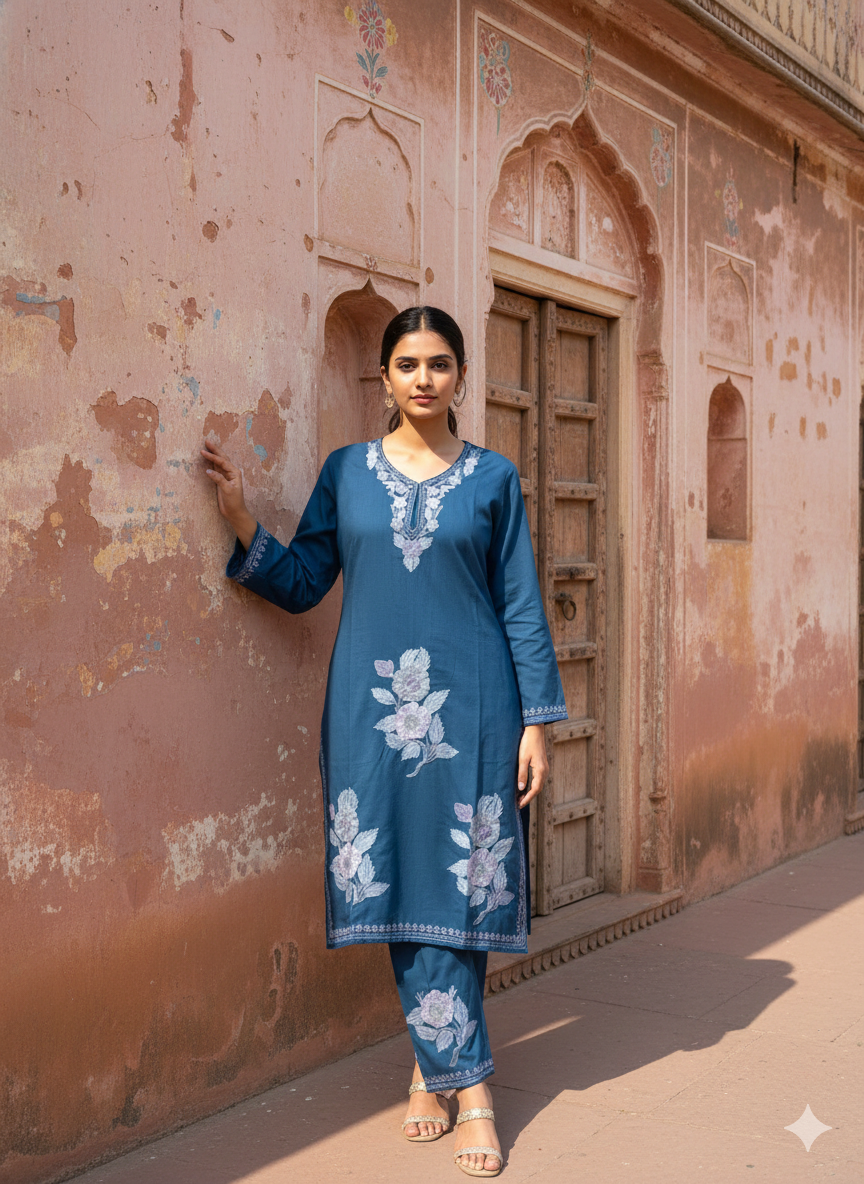 "FALGUNI" Cotton Kashmiri Co-Ord Set