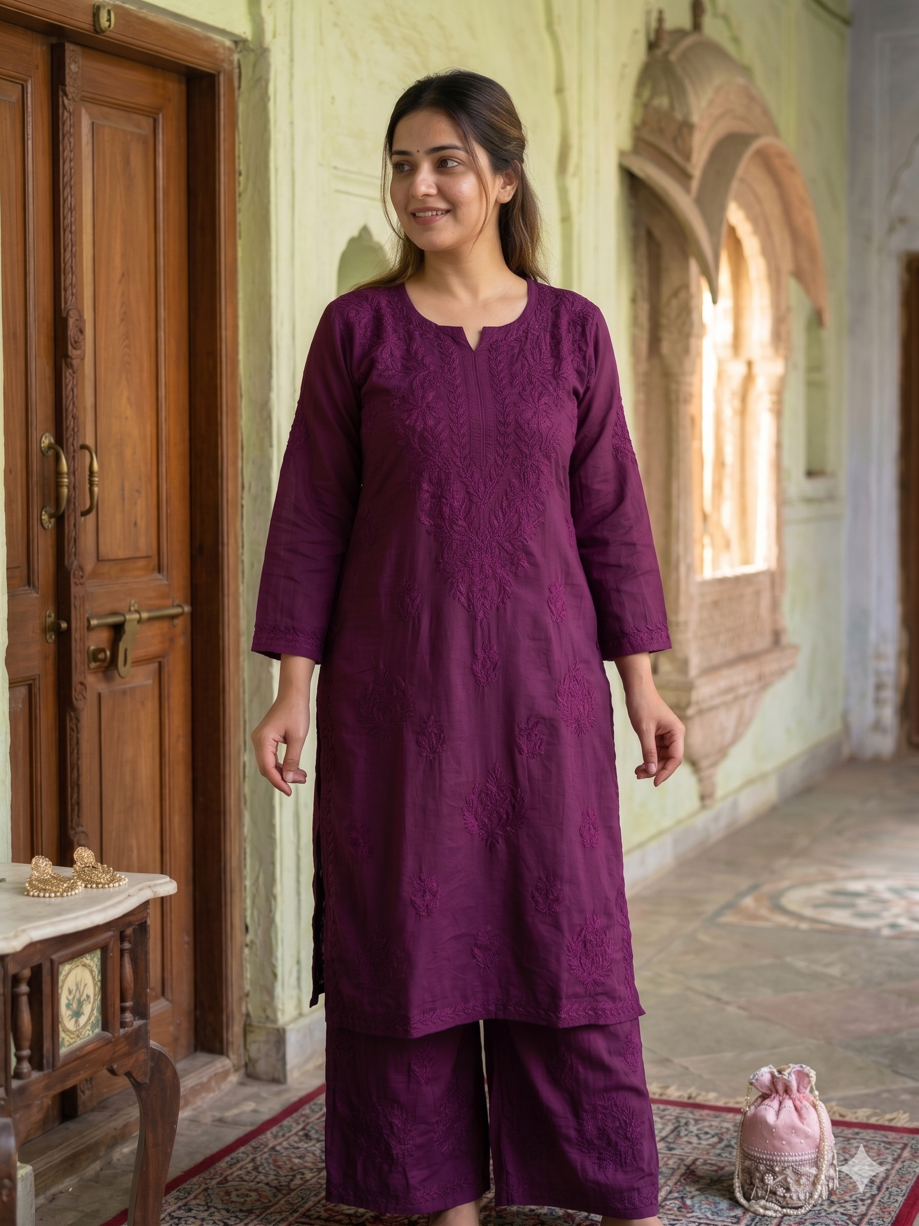 "FARANA" Chanderi Silk Chikankari Kurta Set