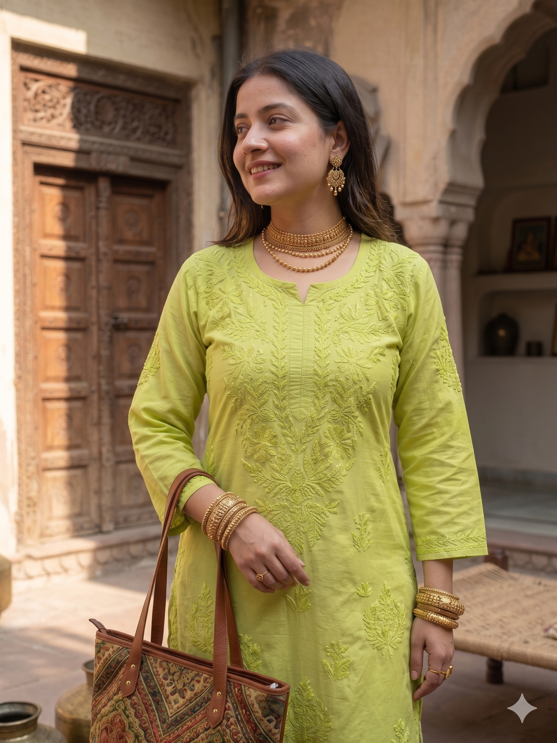 "FARANA" Chanderi Silk Chikankari Kurta Set