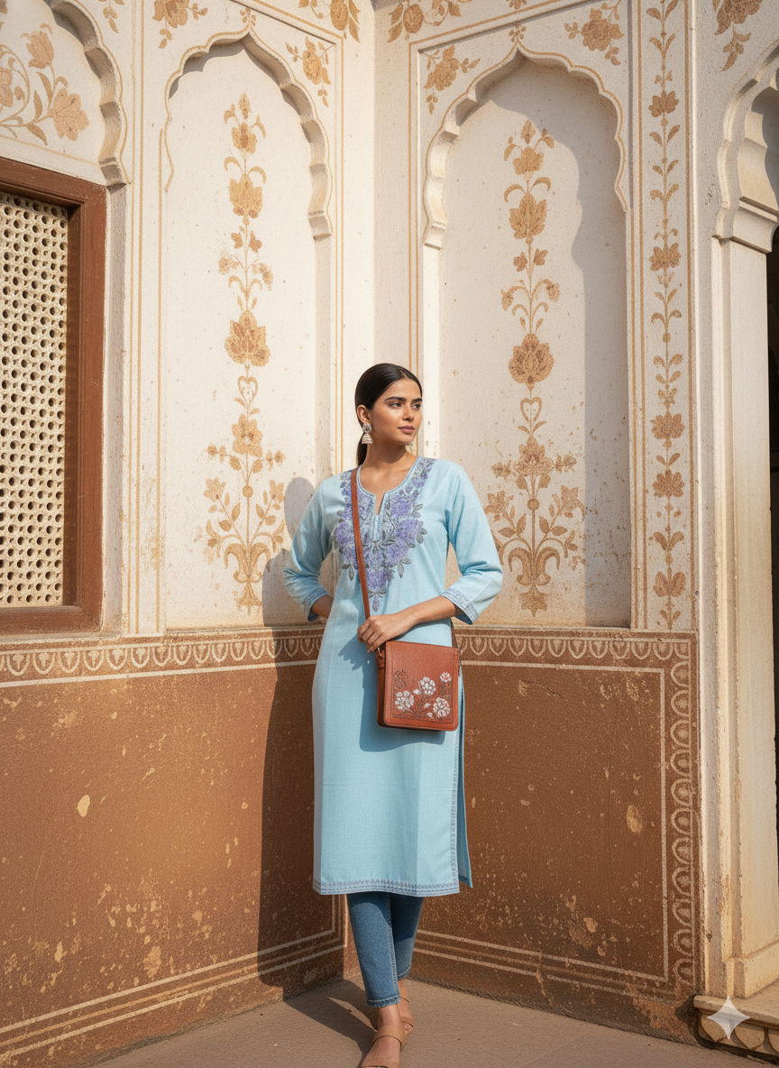 "DALEZ" Cotton Kashmiri Kurta