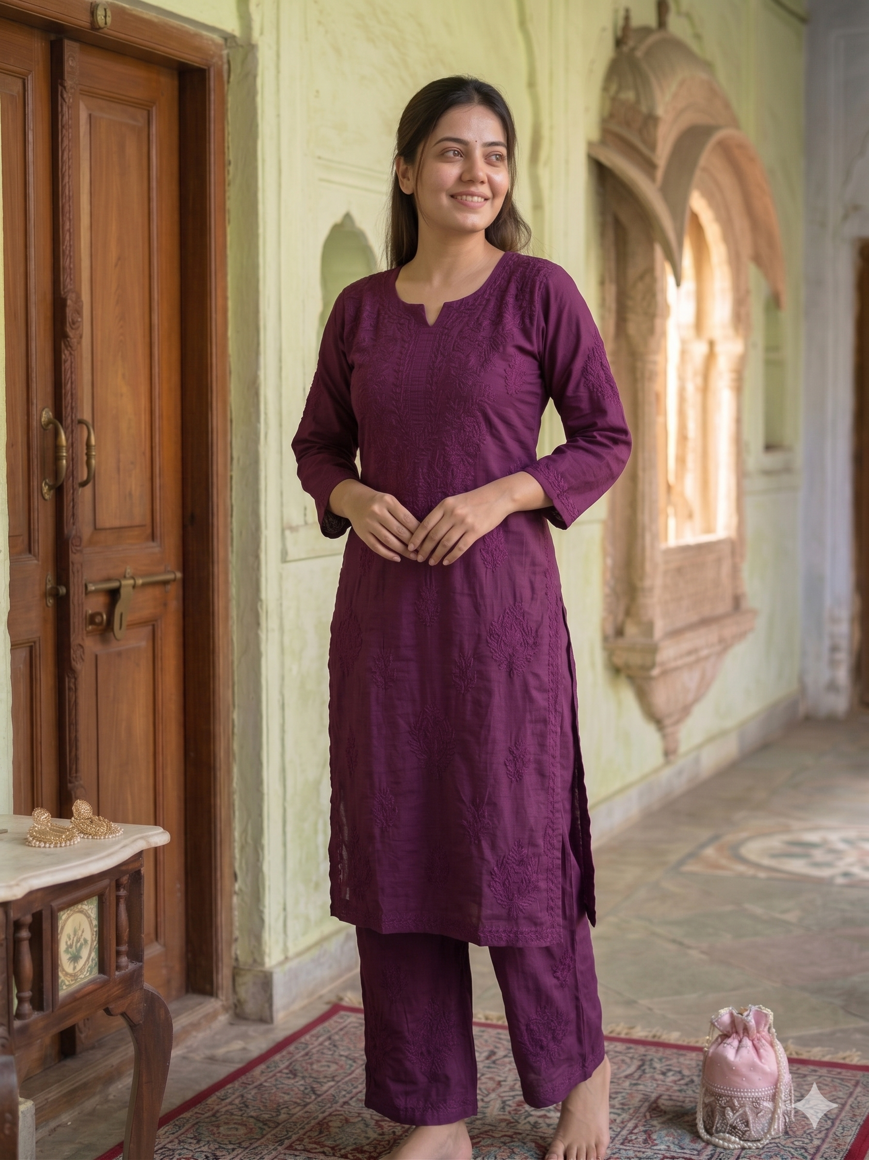 "FARANA" Chanderi Silk Chikankari Kurta Set