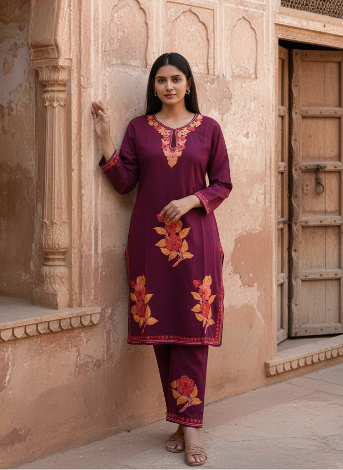 "FALGUNI" Cotton Kashmiri Co-Ord Set