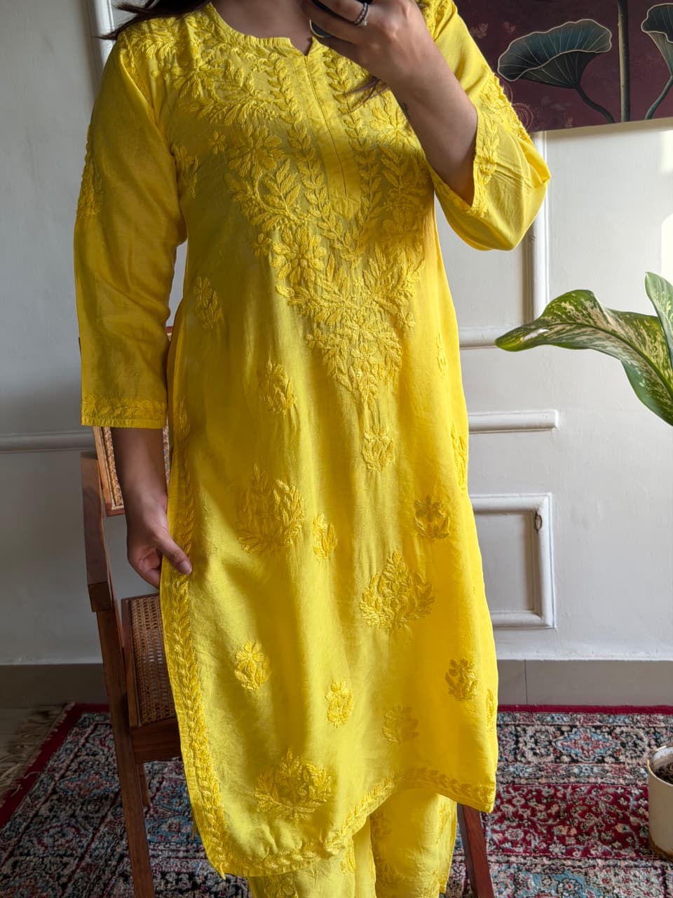 "FARANA" Chanderi Silk Chikankari Kurta Set