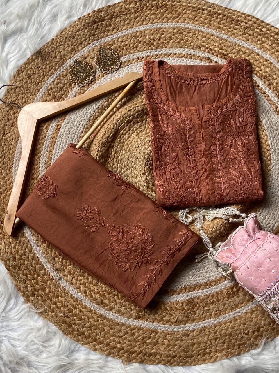 "FARANA" Chanderi Silk Chikankari Kurta Set