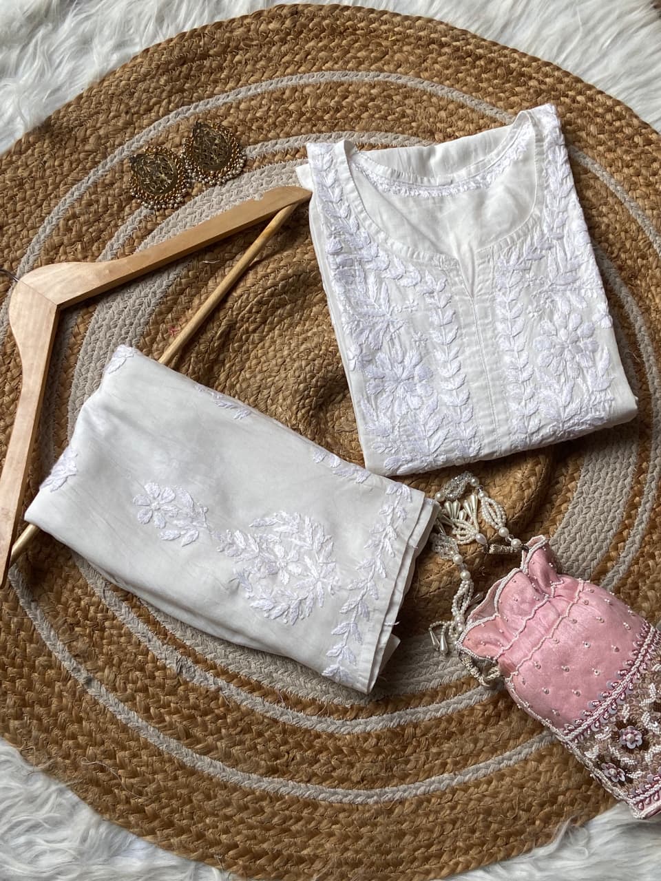 "FARANA" Chanderi Silk Chikankari Kurta Set