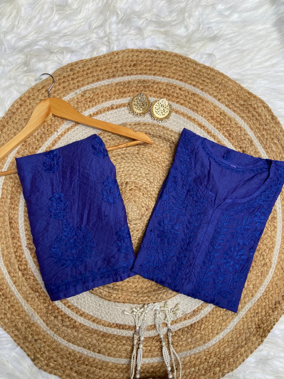 "FARANA" Chanderi Silk Chikankari Kurta Set