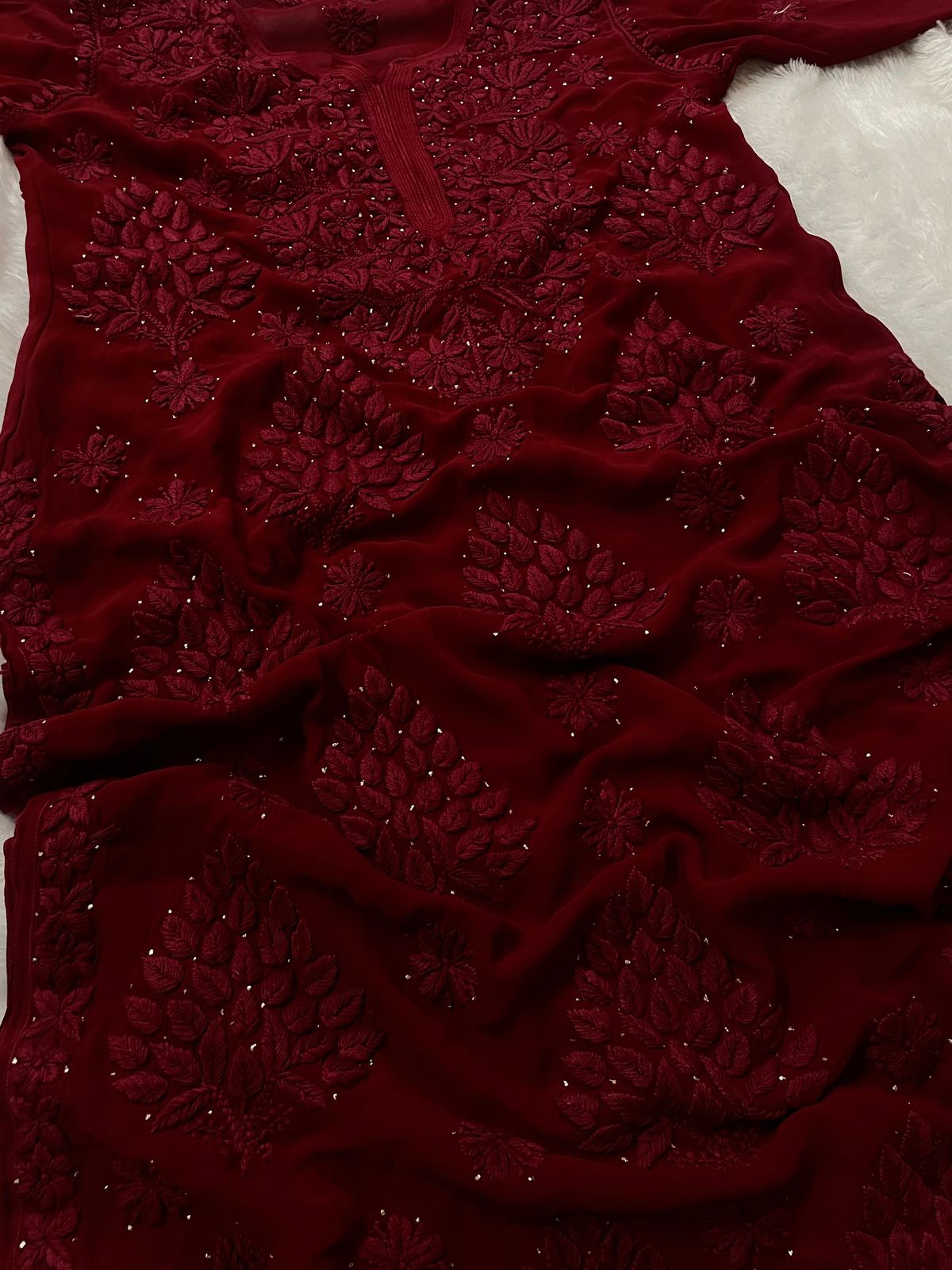 "RUKSAAR" Viscose Georgette Chikankari Suit Set with Mukaish Work