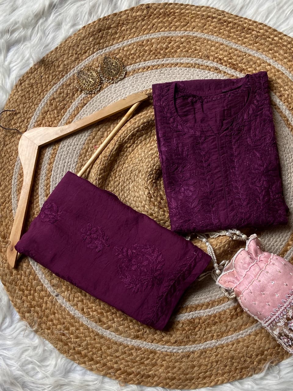 "FARANA" Chanderi Silk Chikankari Kurta Set