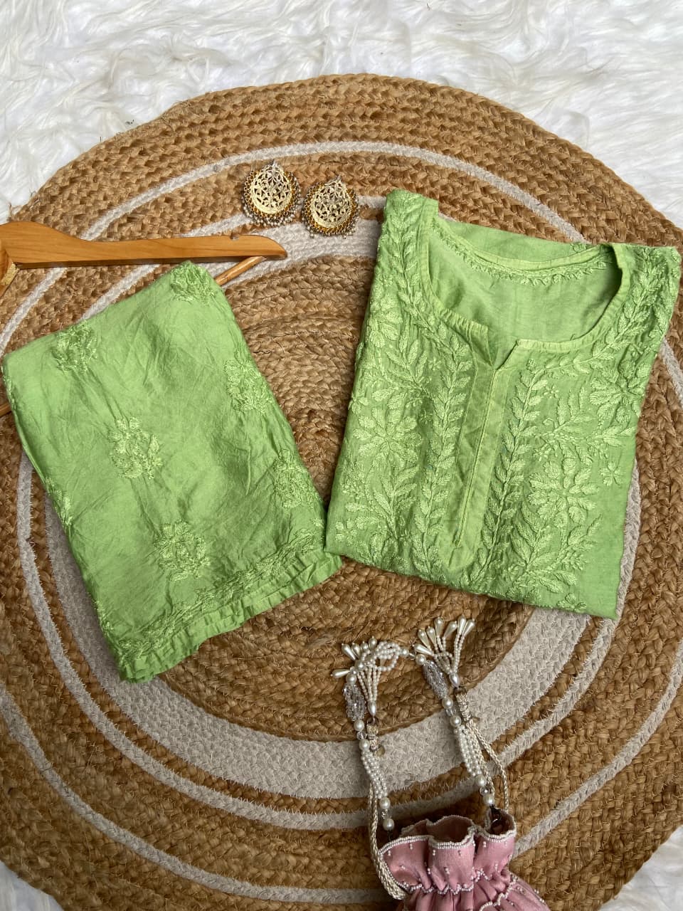 "FARANA" Chanderi Silk Chikankari Kurta Set