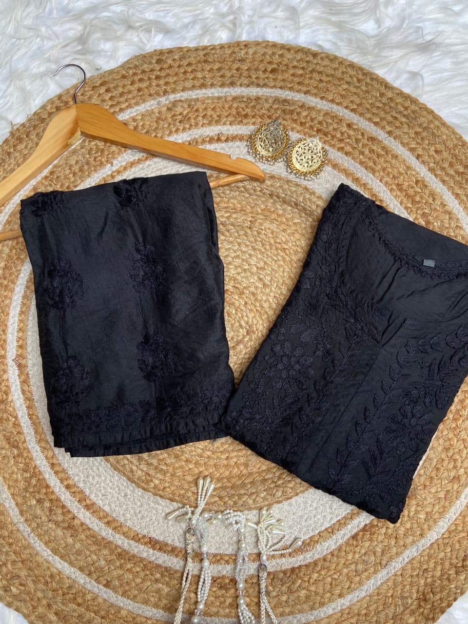 "FARANA" Chanderi Silk Chikankari Kurta Set