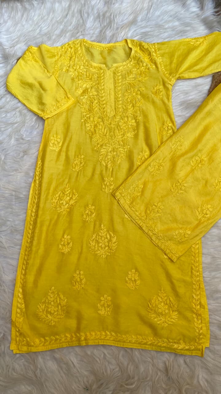 "FARANA" Chanderi Silk Chikankari Kurta Set
