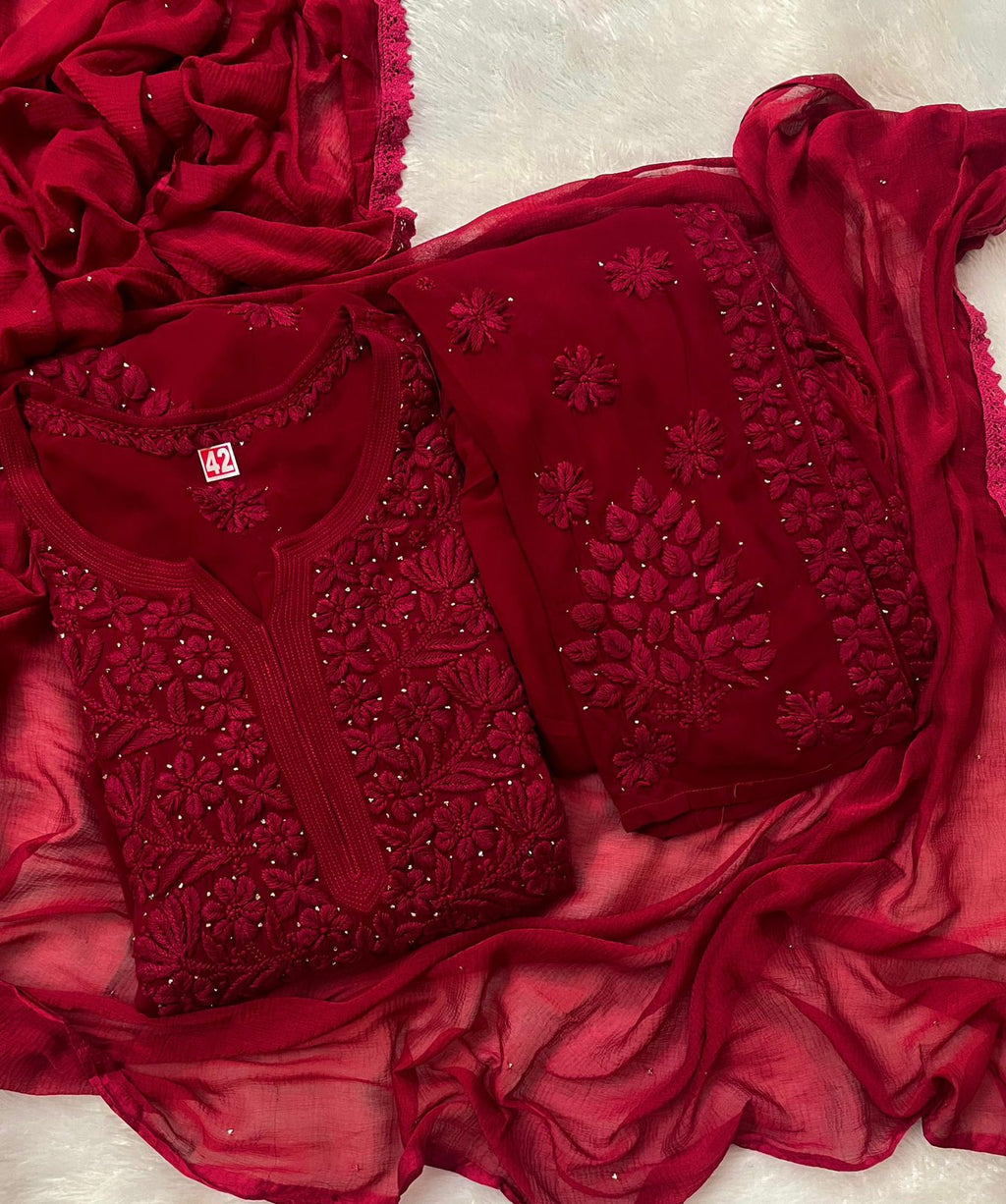 "RUKSAAR" Viscose Georgette Chikankari Suit Set with Mukaish Work