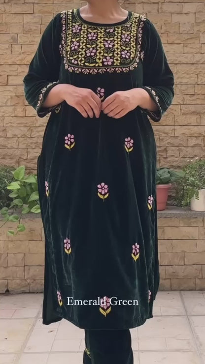 “MEHREEN” Velvet Chikankari Kurta and Pants Set